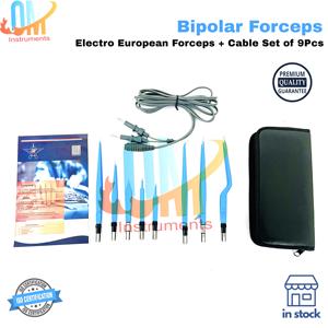 Ensemble professionnel de 9 pinces à baïonnette bipolaires européennes électriques |   Qualité supérieure, revêtement bleu |   Câble en silicone |   Réutilisable - Product Image 1