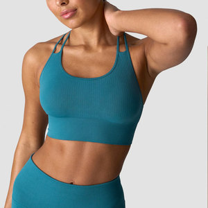 Soutien-gorge de sport côtelé pour femme, dos croisé, bretelles réglables, haute élasticité, rembourré, coupe ajustée, séchage rapide, idéal pour le yoga et l'entraînement - Product Image 1