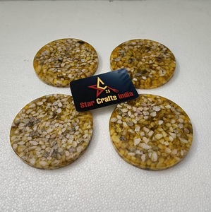 Creative Design 4 Pcs <b>Tea</b> Coasters <b>Set</b> <b>Wood</b> Resin Embedded Epoxy Resin Mats Pads Amber Mosaic Eco-Friendly Modern 4X4 Inches - Product Image 5