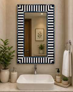 Modern <b>Rectangle</b> <b>Wall</b> <b>Mirror</b> With Navy Blue And White Geometric Frame Handmade Decorative Glass <b>Mirror</b> For Home Interior - Product Image 2