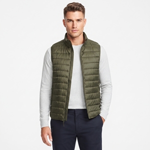 Gilet matelassé vert olive pour homme, col montant, fermeture éclair, coupe-vent, vêtement d'extérieur décontracté, couleur unie, coupe classique - Product Image 1