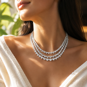 Collier de luxe multi-brins en argent sterling 925 avec moissanite taille poire et diamants pour femme, idéal pour les mariages - Product Image 2