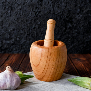 Ensemble mortier et pilon en bois, artisanal, écologique, de qualité alimentaire, durable, pour broyer les herbes et les épices, bol en bois manuel avec pilon assorti pour - Product Image 1