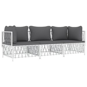 White Steel 3-Piece Patio Lounge Set with <b>Comfortable</b> Cushions - Product Image 3