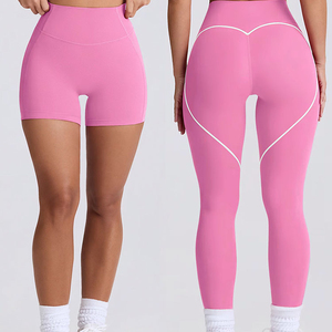 Ensemble de yoga et fitness personnalisé OEM rose pour femme, comprenant un soutien-gorge de sport à bretelles et un legging taille haute effet push-up, idéal pour la gym et l'entraînement. - Product Image 3