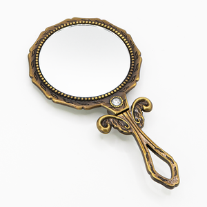 MACY BEAUTY KOREA Classic Bronze Folding <b>Handheld</b> <b>Mirror</b> with Crystal Detail Round Makeup <b>Mirror</b> Hollow Handle <b>Mirror</b> - Product Image 5