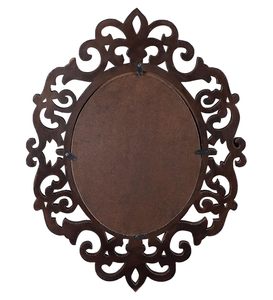 Miroir mural ovale en bois artisanal, cadre sculpté décoratif, miroir d'appoint vintage brun - Product Image 6
