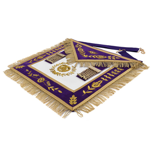 Grand Master Blue Lodge <b>Apron</b> - Purple Velvet Gold Bullion Master Mason <b>Leather</b> <b>Apron</b> Gold Fringe Silver Embroidery Velvet Line - Product Image 3