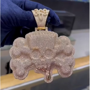 จี้รูปหัวกะโหลกผู้ชาย CONCEPTION ประดับเพชร VVS เงินแท้ 925 ชุบทองคำขาว 14K สไตล์ฮิปฮอป สร้อยคอจี้แบบหรูหรา ของขวัญสำหรับผู้ชาย - Product Image 1