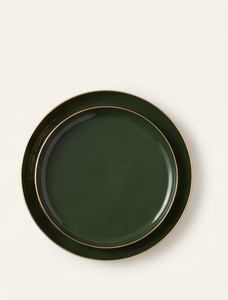 Plateau de service rond moderne en métal émaillé vert avec bordure dorée martelée – Décoration esthétique pour la maison, centre de table, articles de vaisselle - Product Image 5