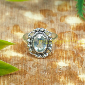 925 Sterling Silver Natural Blue Topaz Oval Cut Handmade Vintage Boho <b>Ring</b> | Artisan Rope Design <b>Statement</b> <b>Ring</b> | Wholesale - Product Image 4