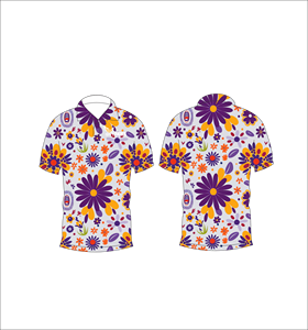 เสื้อโปโลผู้ชายสีม่วงลายดอกเดซี่ พิมพ์ลายทั่วตัว แขนสั้น สไตล์ลำลอง สำหรับเล่นกอล์ฟ - Product Image 1