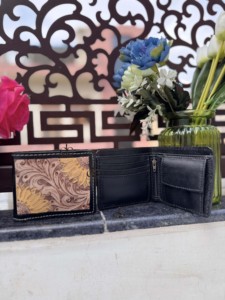 New Designer Hand Tooled Leather <b>Wallet</b> Men's <b>Long</b> Zipper Multi Uses <b>Wallet</b> Hot Sale Fashion Sun Flower Cash Holder Gift - Product Image 6