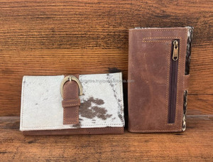 Portefeuilles à boucle en cuir de vachette véritable faits à la main pour femmes Portefeuille mince à deux volets en cuir de haute qualité Western Clutch Purse Portefeuilles - Product Image 4