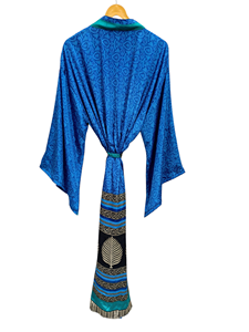 Robe en soie douce indienne pour festival, longueur cheville, multicolore, tenue de nuit, kimono vintage indien en soie recyclée de sari - Product Image 5