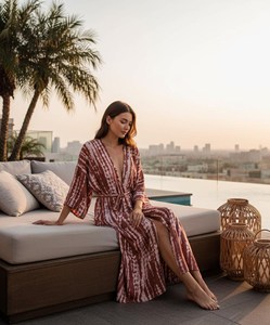 Robe Kimono Fluide Bohème Tie-Dye Rose Madder pour Femme, Cache-Maillot de Plage Maxi, Coupe Ample à Nouer à la Taille, Robe d'Été - Product Image 2