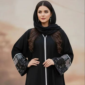 Elegante Abaya Larga Bordada a Mano para Mujer, Manga Larga, Transpirable, para Usar en el Eid - Product Image 1