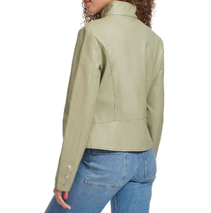Chaqueta de Motociclista de Cuero Sintético PU Verde Oliva para Mujer, Nueva Colección 2026, Cuello Alto, Manga Larga, Cierre de Cremallera, Color Sólido, Estilo Biker, para Otoño - Product Image 6