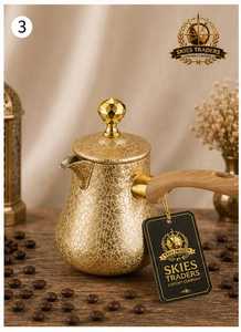 หม้อกาแฟตุรกีลายทองหรูหราพร้อมด้ามจับไม้ ใช้กับเตาได้ แบบดั้งเดิม - Product Image 1