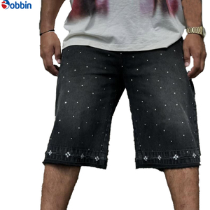 กางเกงยีนส์ขาสั้นสไตล์ฮิปฮอปสำหรับฤดูร้อน ลวดลายวินเทจ พิมพ์ลายเต็มตัว ประดับด้วยคริสตัล ผลิตโดยผู้ผลิต กางเกงขาตรงสำหรับผู้ชาย - Product Image 5