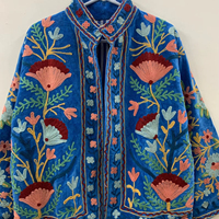 Veste en velours brodée de fleurs Suzani, style folklorique ouzbek, avec rembourrage en coton, pour vêtements d'extérieur type bomber ou duster, à prix avantageux
