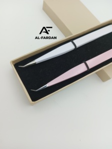 Pinzas para extensión de pestañas de 45 grados, 14 cm, agarre liso y sencillo, punta de fibra de acero inoxidable sólido, pinzas para pestañas de volumen, cajas de cartón. - Product Image 3