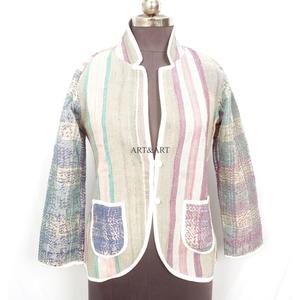 Wholesale 100% Cotton Designer <b>Kantha</b> <b>Jacket</b> Multi-Colour Ethnic Denim Style Embroidery Open Design Handmade Vintage Knitted - Product Image 1