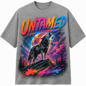 Untamed Wolf Heat-Transfer Printed Front <b>Men's</b> Black T-Shirt Long Sleeve O-Neck Loose Fit Casual 100% Cotton Jersey 180g - Product Image 1