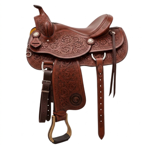 Silla de montar western de cuero premium para equitación profesional y trabajo en el rancho - Product Image 2