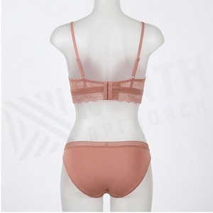 North Approach Women's Pink Lace Bralette <b>Set</b> With <b>Triangle</b> Bra And Hipster Panties Stretch Nylon Spandex Underwear - Product Image 2