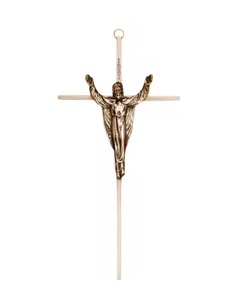 Crucifix mural en métal de qualité supérieure avec figurine de Jésus argentée et croix foncée pour salon ou église - Product Image 2