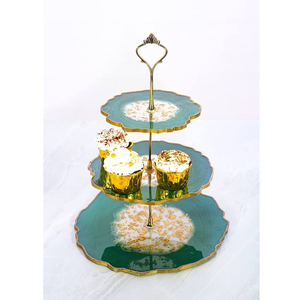 Gorgeous Pattern Decorative Resin <b>Cake</b> Stand With silver Rod Double tier Party Wedding & other Occasions Dessert <b>Server</b> Tool - Product Image 2