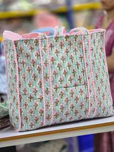 High Demand Pink Red Tiger Animal Stripe Cotton Kantha Quilted Storage Tote <b>Bag</b> Women Shoulder Travel Carrying Handbag Striped - Product Image 3