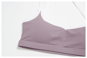 Soutien-gorge de sport sans couture pour femme, à bretelles croisées, col en V, couleur lavande unie, respirant, maintien moyen, pour le yoga - Product Image 3