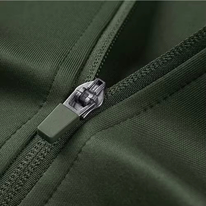 Ensemble de survêtement vert uni pour homme, veste zippée intégrale avec pantalon à cordon de serrage, tenue décontractée d'automne, respirante, en polyester tricoté - Product Image 5