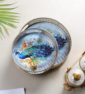 Bandeja Pichwai de Plata Alemana SALEEM INTERNATIONAL, Diseño Personalizado, Estilo Contemporáneo, para Regalos y Fiestas - Product Image 1