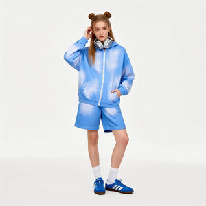 Custom Wash Zipper Streetwear Tracksuit <b>Men</b> Applique Embroidery Letter <b>Zip</b> up Hoodie <b>Shorts</b> Set - Product Image 5