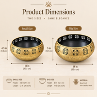 Bol Urli en fer forgé artisanal vintage avec motif floral ajouré, or antique, ensemble de 2 pièces pour la décoration intérieure