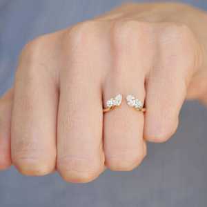 Anillos Abiertos Modernos con Diamantes Cultivados en Laboratorio, Forma de Pera, Redondos y Ovalados, Apilables, con Engaste de Garras, de Lujo, para Uso Diario, en Oro Sólido de 14K y 18K - Product Image 6