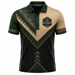 EARTHROOT CLUB Polo de manga corta para hombre con estampado geométrico, estilo informal y transpirable - Product Image 1