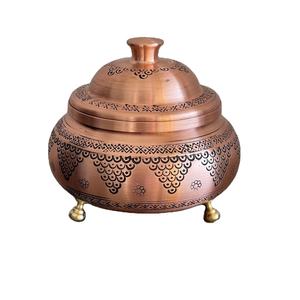 Pot à sucre en cuivre blanc de qualité supérieure avec couvercle, pot à bonbons artisanal sur piédestal floral, rangement de cuisine, décoration de table à manger, cadeau festif - Product Image 4