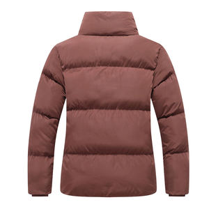 Women <b>Burgundy</b> Stand Collar <b>Puffer</b> <b>Jacket</b> Casual Solid Color Polyester Shell Windproof Zipper Closure Thin Fit Autumn Wear Brown - Product Image 2