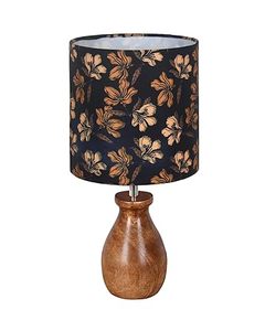 Solid Wood <b>Table</b> <b>Lamp</b> Floral Fabric Lampshade Modern Japanese Flower Shape Bedside Reading Light for Living Room <b>Study</b> - Product Image 1