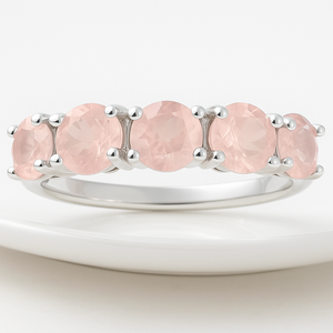 Bague de Fiançailles et d'Anniversaire Classique en Argent Sterling 925 Plaqué Rhodium avec 5 Pierres de Quartz Rose Certifiées – Cadeau Idéal pour Fêtes et Cérémonies - Product Image 4