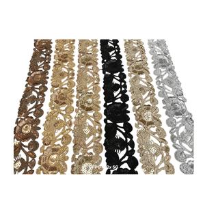 Cintas de encaje de algodón 100% bordadas con cuentas de alta calidad, lentejuelas y ribetes de fantasía hechos a mano para vestidos, precio mayorista India - Product Image 1