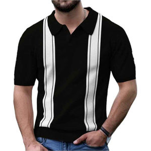 Men's Short Sleeve <b>Striped</b> Knitted for <b>Shirt</b> Regular Fit Casual <b>Black</b> <b>White</b> Pattern 100% Cotton Breathable - Product Image 6