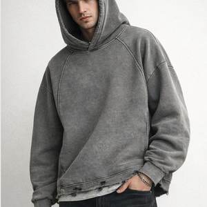 Sudadera con Capucha Extra Grande para Hombre, Color Sólido, Felpa de Algodón Lavado, Estilo Casual Urbano, Corte Regular, Estilo Otoñal - Product Image 2