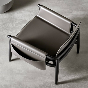 Sofá convertible cuadrado de estilo moderno de mediados de siglo, tapizado en cuero genuino, con estructura de madera de teca, relleno de espuma, brazos acolchados y respaldo firme. - Product Image 5