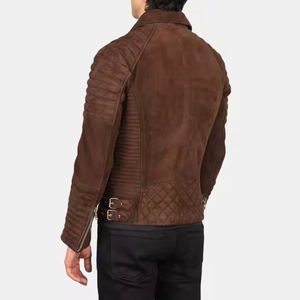 Veste de motard en cuir marron avec logo personnalisé imprimé, décoration à motifs, coupe-vent, respirante, manches longues, accessoire pour la saison hivernale - Product Image 4