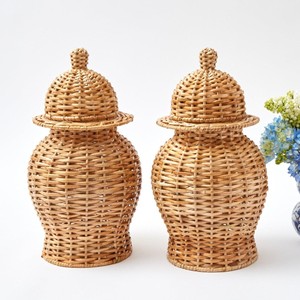 Natural <b>braided</b> rattan box basket with lids stylish storage jars for home decor <b>accessories</b> - Product Image 6
